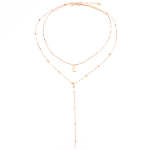 Gold Moon Choker Layered Y Drop Chain Necklace - Picture 2 of 3
